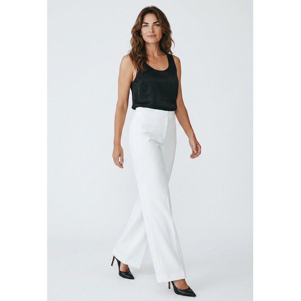 Nanette Lepore Ivory White Wide Leg Crepe Trousers High Rise Flare Pants Size 4